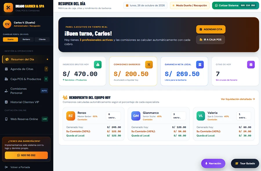 Barbería & Spa — Agenda, POS con Comisiones y Reserva Online